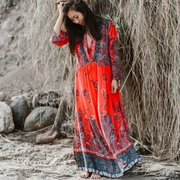 Free People Red Blue XS Paisley Dress - Picture 10 of 10